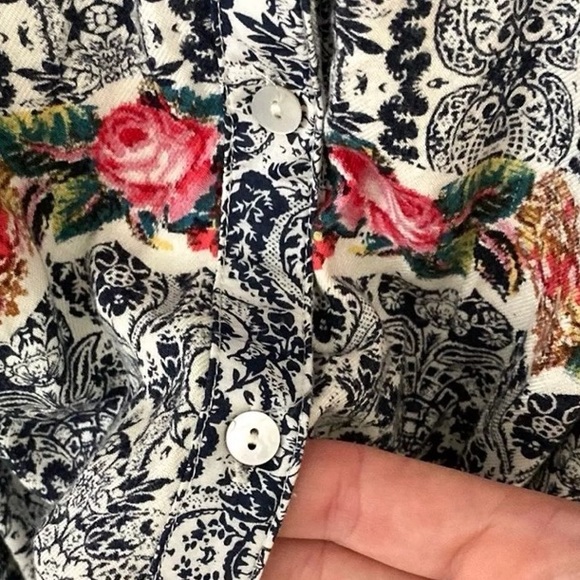 Anthro Tiny Floral Damask Mixed Media Buttondown Belted Shirtdress Dress - Picture 10 of 13